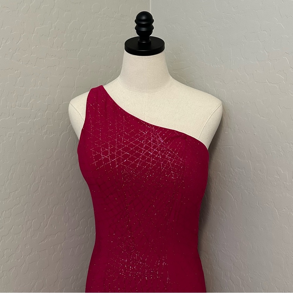 🔴CLEARANCE NEW JOVANI SZ 6 MAGENTA SHIMMER ONE SHOULDER FORMAL EVENING GOWN - Picture 4 of 16